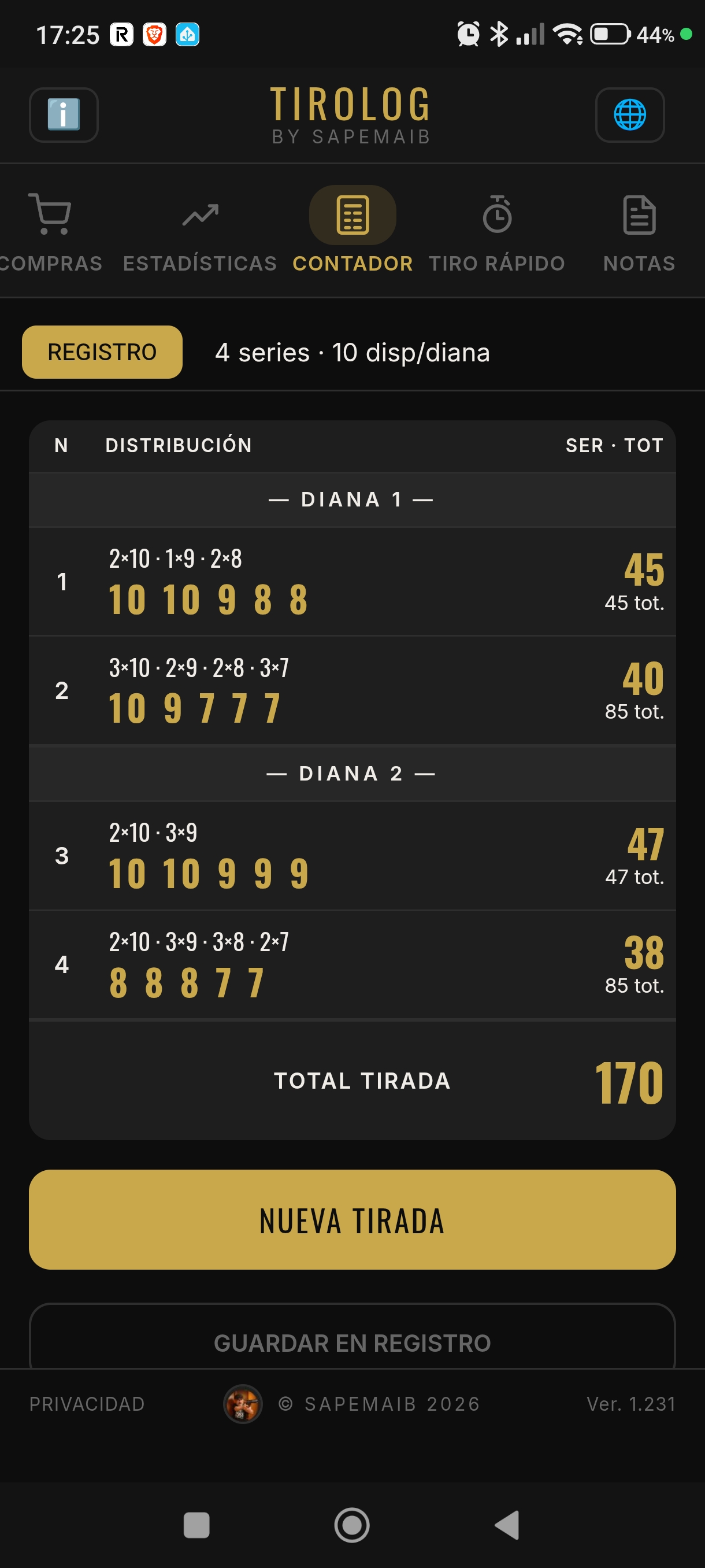 TiroLog — Contador